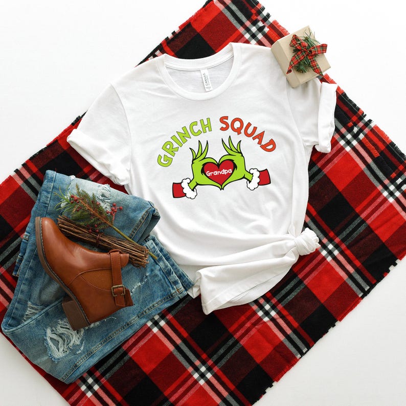 Custom Grinch Family Tshirt,Christmas Matching Grinch Squad Family Shirt,Christmas Family Pajamas Gift,Personalized Grinch Hand Heart Shirt