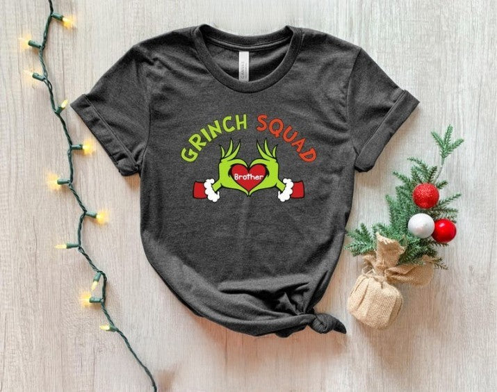 Custom Grinch Family Tshirt,Christmas Matching Grinch Squad Family Shirt,Christmas Family Pajamas Gift,Personalized Grinch Hand Heart Shirt