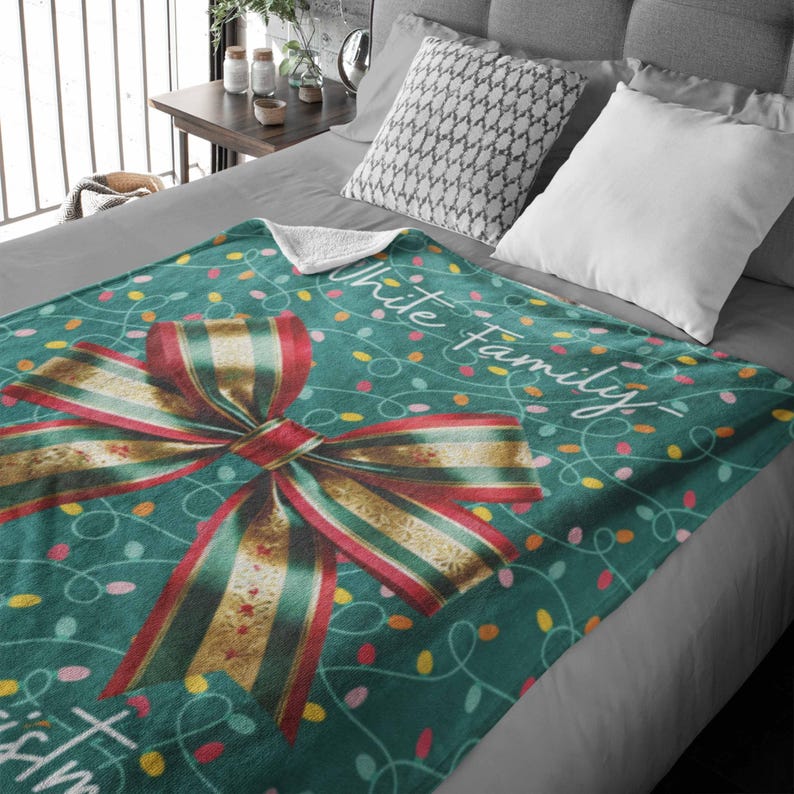 Family Christmas Blanket,Christmas Coquette Blanket,Family Name Gift,Kids Mom Christmas Gift,Christmas Decor,Bedding Decor,Holiday Matching
