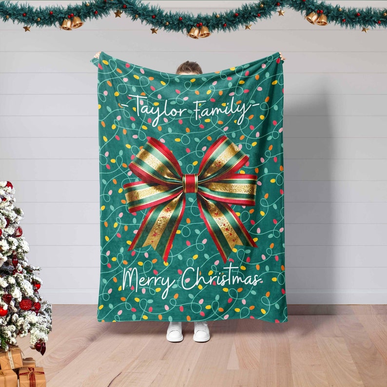 Family Christmas Blanket,Christmas Coquette Blanket,Family Name Gift,Kids Mom Christmas Gift,Christmas Decor,Bedding Decor,Holiday Matching
