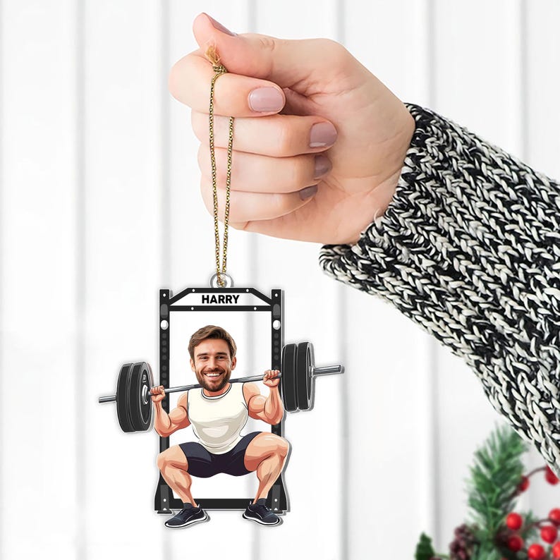 Personalized Gym Photo Ornament, Workout Ornament, Weight Lifting Gift For Trainer or Training Partner, Custom Fitness Photo Ornament