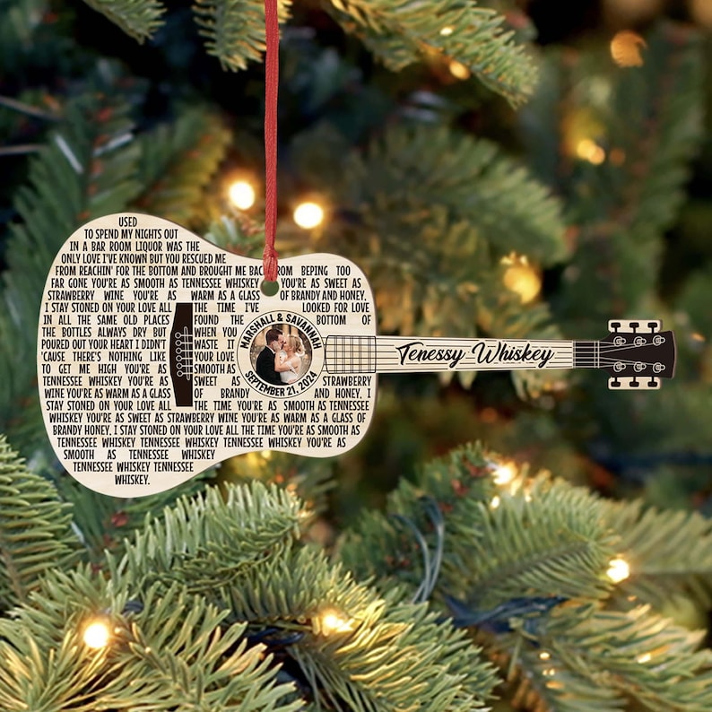 Custom Song Photo Ornament, Guitar Ornament, Custom Music Ornament, Music Ornament, Couple Song Ornament, Scannable Music Code Ornament