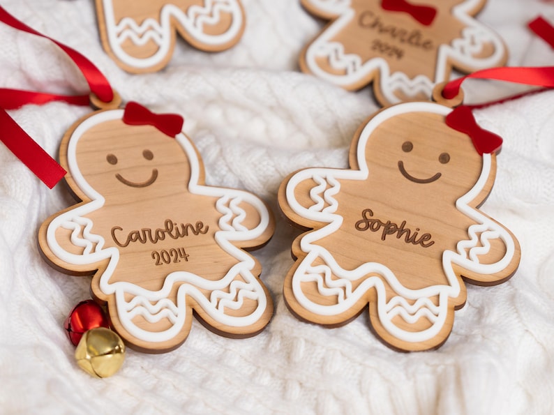 Gingerbread Ornament, Personalized Christmas Ornament, Engraved Wood Ornament, Custom Kids Ornament with Name, Granddaughter Gifts Grandma