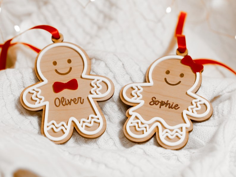 Gingerbread Ornament, Personalized Christmas Ornament, Engraved Wood Ornament, Custom Kids Ornament with Name, Granddaughter Gifts Grandma