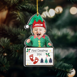 Adorable Newborn Baby Elf - Personalized Babys Photo First Christmas Ornament, Baby 1st Christmas Ornament, Custom Newborn Christmas Gift