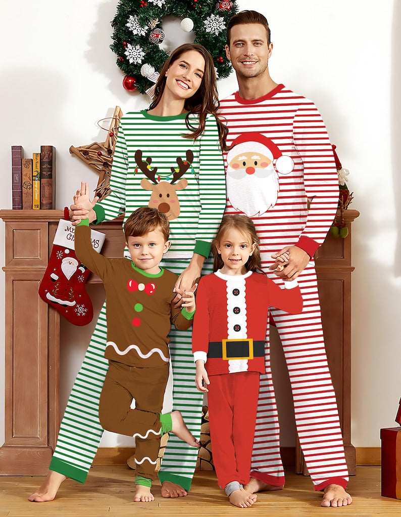 Family Squad Christmas Pajamas Set, Christmas Matching Long Sleeve Two Piece, Christmas Loungewear, Gingerbread, Santa, Reindeer Pajamas Set