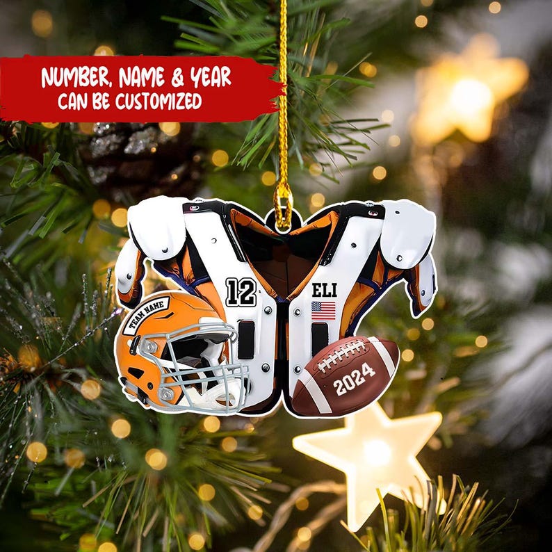 Personalized American Football 2D Flat Christmas Ornament, Xmas Gift For Football Lover, Custom Football Shoulder Pads And Helmet Ornament