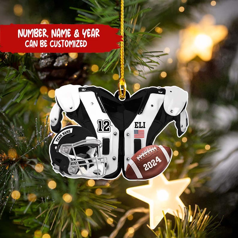 Personalized American Football 2D Flat Christmas Ornament, Xmas Gift For Football Lover, Custom Football Shoulder Pads And Helmet Ornament