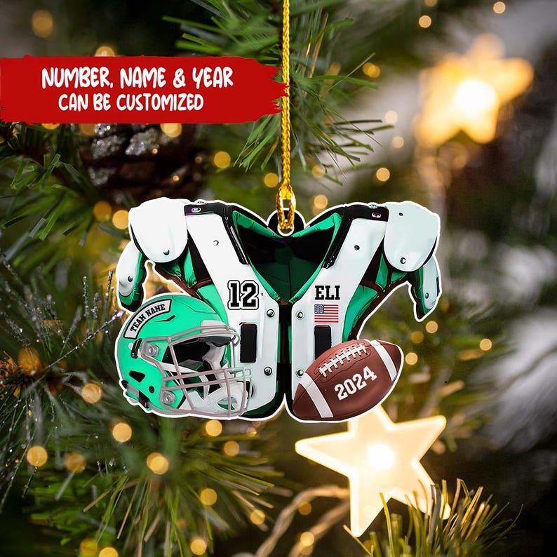 Personalized American Football 2D Flat Christmas Ornament, Xmas Gift For Football Lover, Custom Football Shoulder Pads And Helmet Ornament