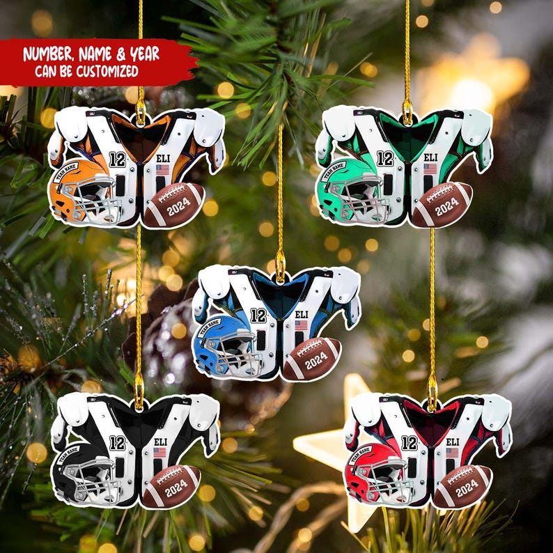 Personalized American Football 2D Flat Christmas Ornament, Xmas Gift For Football Lover, Custom Football Shoulder Pads And Helmet Ornament