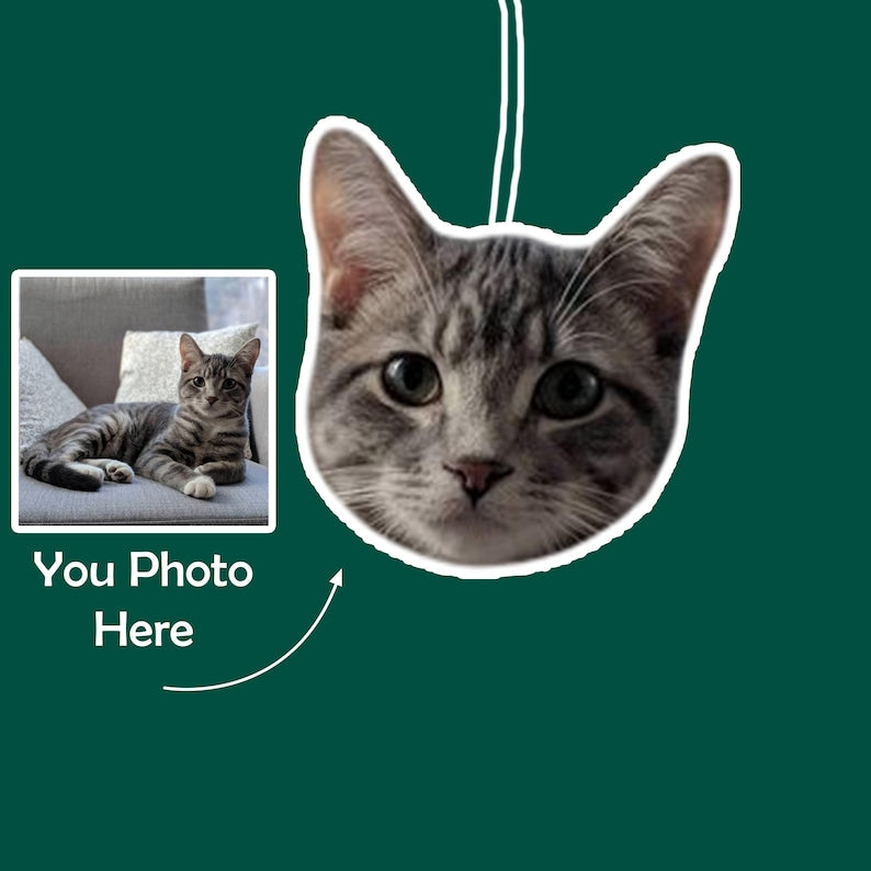 Personalized Cat Face Air Freshener, Custom Pet Portrait Car Ornament Hanging, Duplex Print Dog photo Car Freshies,Loss Of Cat Sympathy Gift