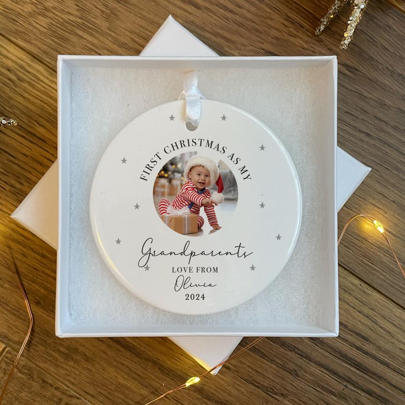 Personalised First Christmas as Grandparents Photo Bauble - Grandparent Gifts - Nanny Gifts - Grandad Gift - Grandparent Ornament Christmas