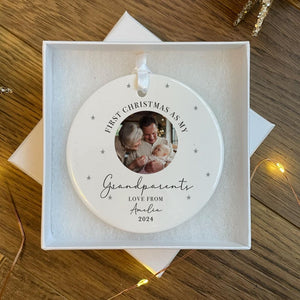 Personalised First Christmas as Grandparents Photo Bauble - Grandparent Gifts - Nanny Gifts - Grandad Gift - Grandparent Ornament Christmas