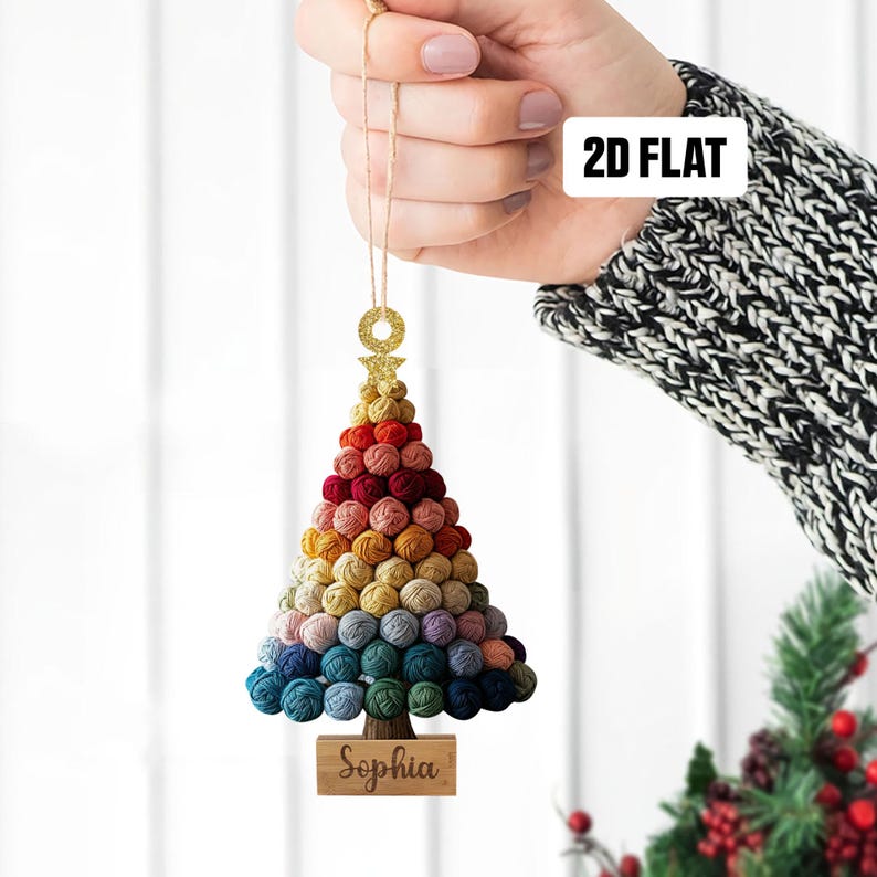 Personalized Crochet 2D Flat Ornament, Custom Crochet Christmas Tree Ornament, Knitting Ornament, Crochet Lover Gift for Mom, Grandma