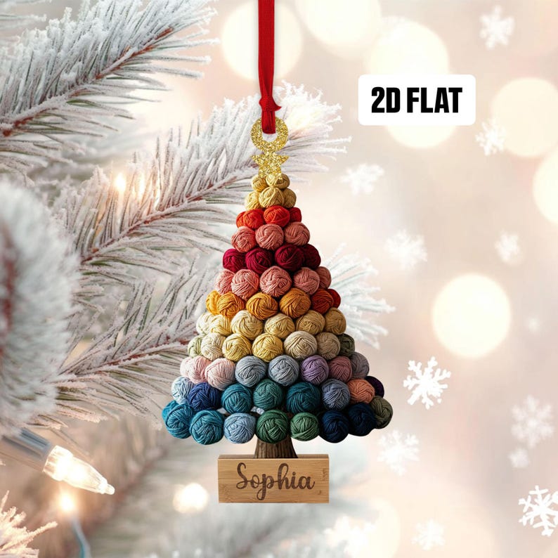 Personalized Crochet 2D Flat Ornament, Custom Crochet Christmas Tree Ornament, Knitting Ornament, Crochet Lover Gift for Mom, Grandma