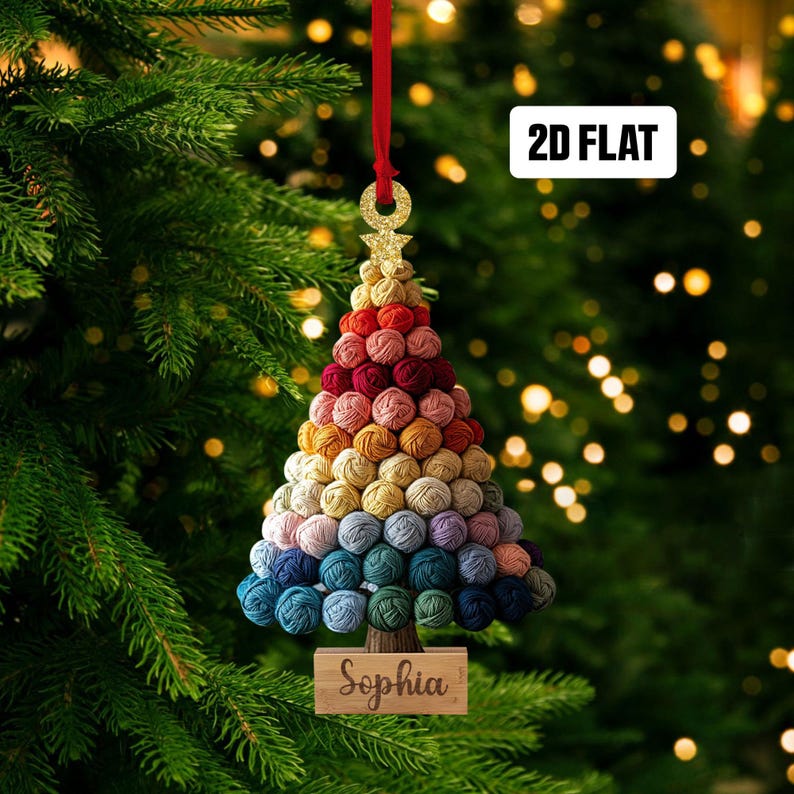 Personalized Crochet 2D Flat Ornament, Custom Crochet Christmas Tree Ornament, Knitting Ornament, Crochet Lover Gift for Mom, Grandma