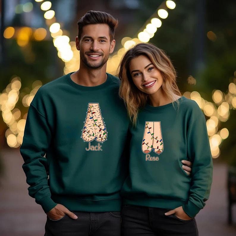 Personalized Name Funny Christmas Couple Sweatshirts Adult Humor Xmas Couple Matching Sweaters Dirty Jokes Christmas Gifts Husband and Wife