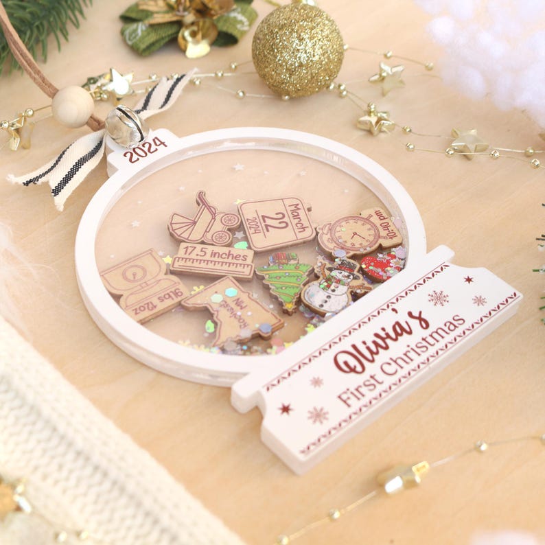 Personalized Baby's First Christmas Ornament 2025: 4D Shake Acrylic Keepsake