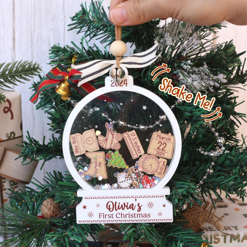 Personalized Baby's First Christmas Ornament 2025: 4D Shake Acrylic Keepsake