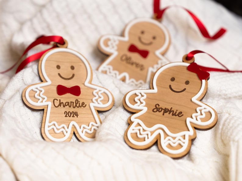 Gingerbread Ornament, Personalized Christmas Ornament, Engraved Wood Ornament, Custom Kids Ornament with Name, Granddaughter Gifts Grandma