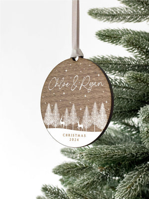 Personalised Wooden Couples Christmas Ornament Bauble, Keepsake Christmas Decoration for Girlfriend or Boyfriend