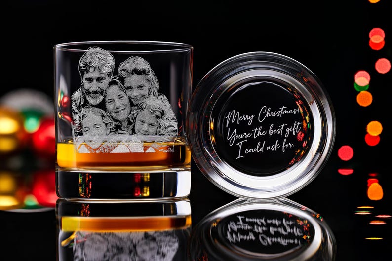 Engraved Whiskey Glass with Custom Photo & Handwriting - Perfect Personalized Christmas Gift for Dad and Husbands
