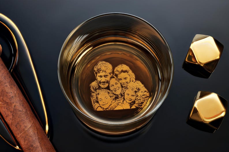 Engraved Whiskey Glass with Custom Photo & Handwriting - Perfect Personalized Christmas Gift for Dad and Husbands