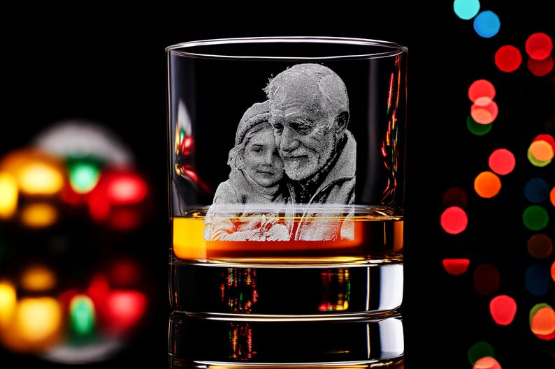 Engraved Whiskey Glass with Custom Photo & Handwriting - Perfect Personalized Christmas Gift for Dad and Husbands