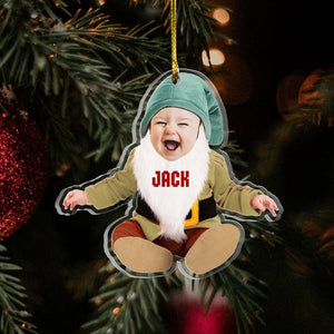 Adorable Newborn Baby Elf - Personalized Babys Photo First Christmas Ornament, Baby 1st Christmas Ornament, Custom Newborn Christmas Gift