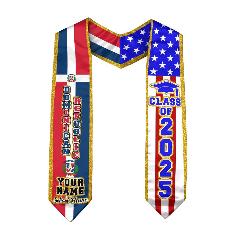 Personalized Dominicans American Flag Graduation Sash 2025, Dominican Republic Graduation Stole Customize 2025, Custom Graduation Stole 2025