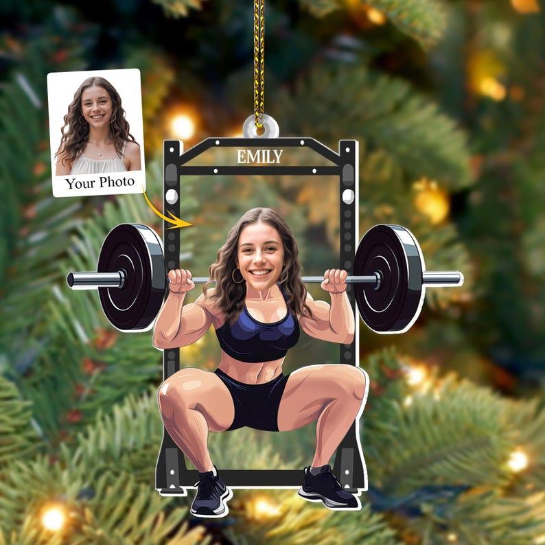 Custom Gym Photo Ornament, Workout Ornament, Weight Lifting Gift For Trainer or Training Partner, Personalized Fitness Photo Ornament