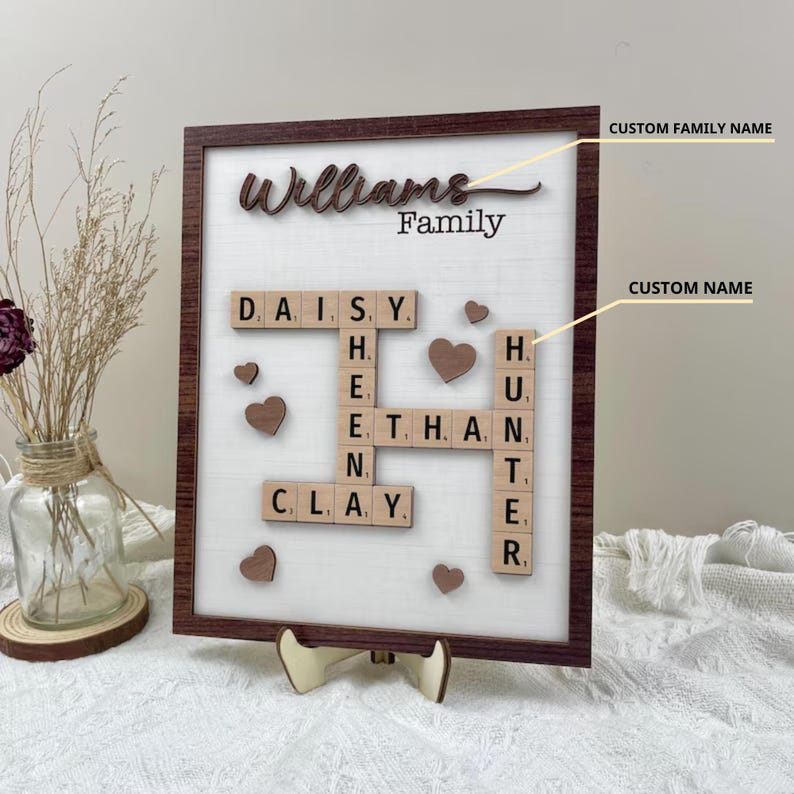 Personalized Scrabble Puzzle Sign, Grandkids Crossword Scrabble Wooden Sign, Custom Family Name, Grandparents Christmas Gift, Last Name Sign