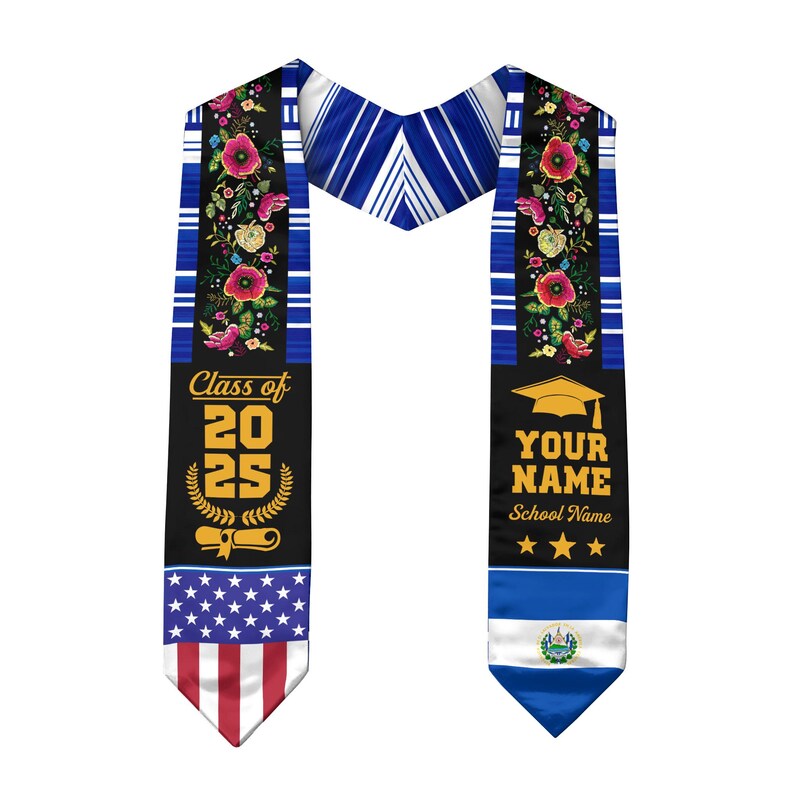 Custom Salvadorans American Flag Graduation Sash 2025, El Salvador Graduation Stole 2025, Salvadorans Graduation Sash, Graduation Stole 2025
