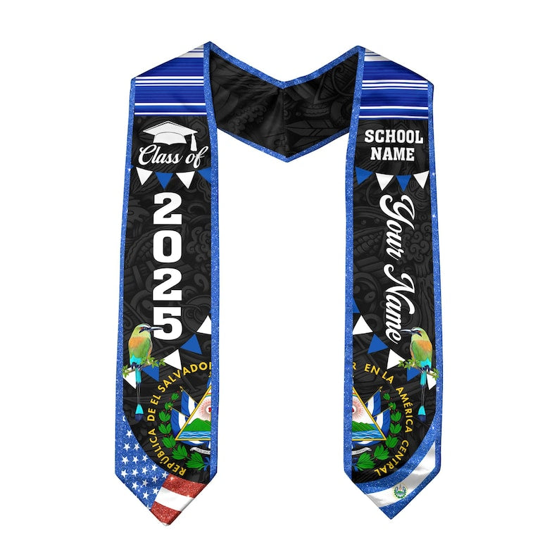 Custom Salvadorans American Flag Graduation Sash 2025, El Salvador Graduation Stole 2025, Salvadorans Graduation Sash, Graduation Stole 2025