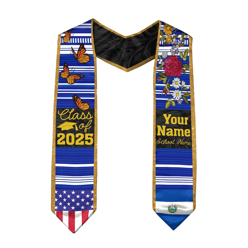 Custom Salvadorans American Flag Graduation Sash 2025, El Salvador Graduation Stole 2025, Salvadorans Graduation Sash, Graduation Stole 2025