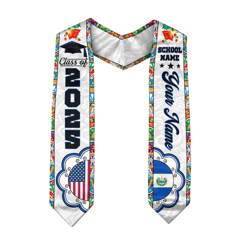 Custom Salvadorans American Flag Graduation Sash 2025, El Salvador Graduation Stole 2025, Salvadorans Graduation Sash, Graduation Stole 2025