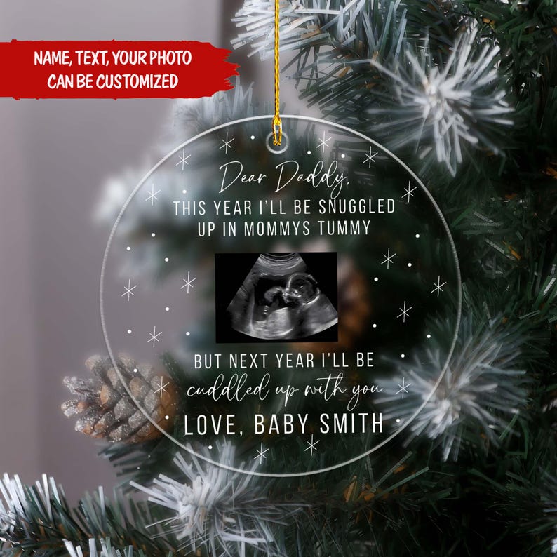 Custom I'll Be Snuggled Up In Mommy's Tummy Ornament, Ultrasound Ornament, Expecting Dad Gift, New Dad Gift From The Bump, Sonogram Ornament