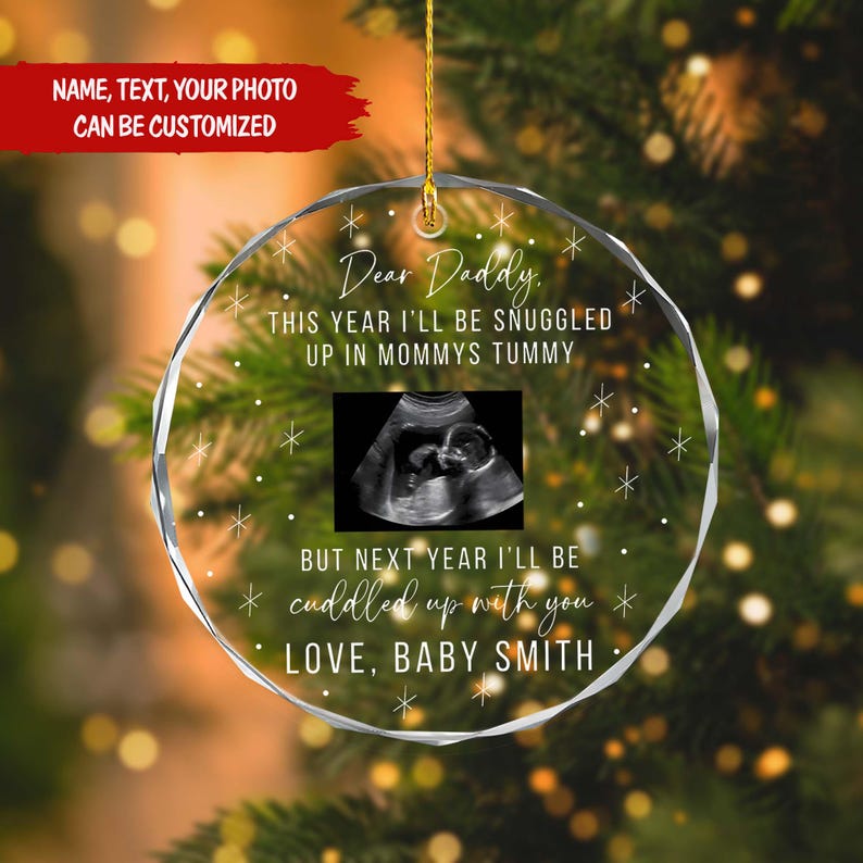 Custom I'll Be Snuggled Up In Mommy's Tummy Ornament, Ultrasound Ornament, Expecting Dad Gift, New Dad Gift From The Bump, Sonogram Ornament