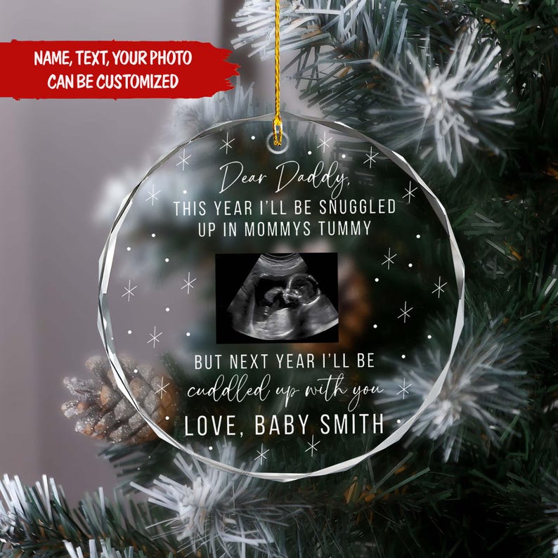 Custom I'll Be Snuggled Up In Mommy's Tummy Ornament, Ultrasound Ornament, Expecting Dad Gift, New Dad Gift From The Bump, Sonogram Ornament