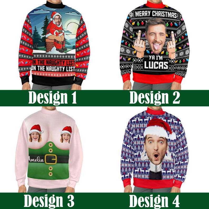 Custom Christmas Ugly Sweater,Personalized Face Sweatshirt,Customize Photo Crew neck Sweater,Funny Face Sweatshirt,Christmas Party Sweater