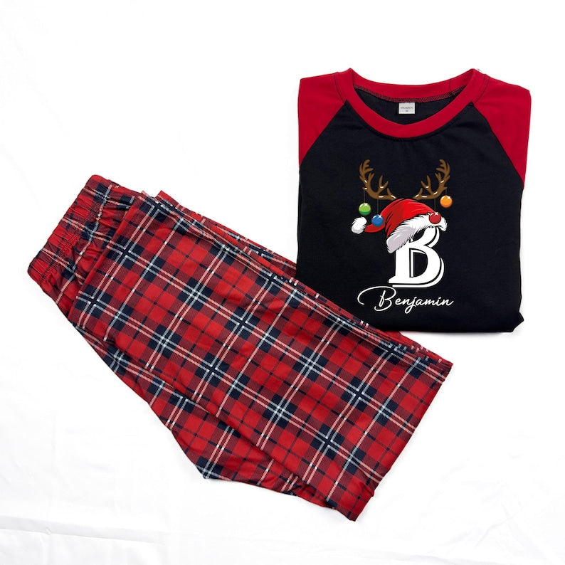 Personalized Family Christmas Pajamas With Name, Monogrammed Christmas Pajamas, Plus Size Family Pjs, Matching Pajamas With Dog