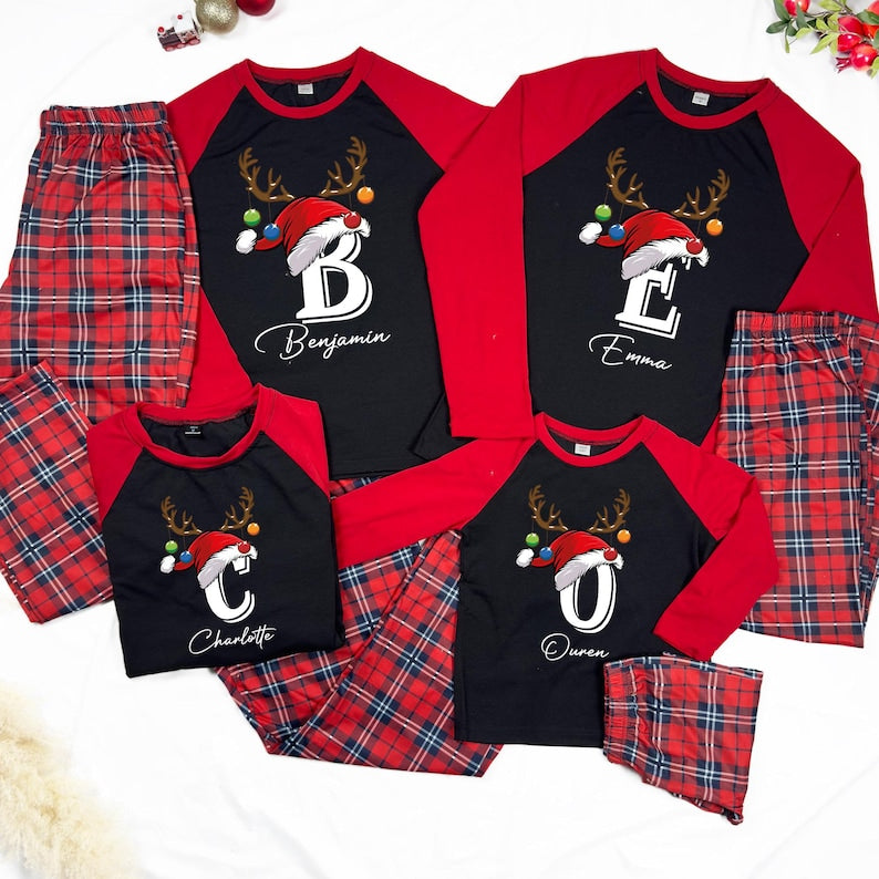 Personalized Family Christmas Pajamas With Name, Monogrammed Christmas Pajamas, Plus Size Family Pjs, Matching Pajamas With Dog