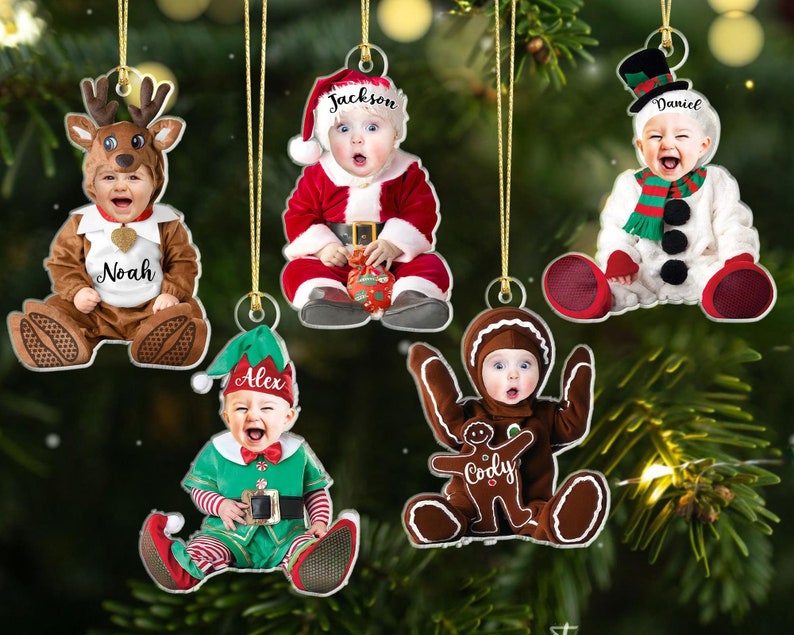 Funny Baby Kid Photo Ornament, Custom Face Baby Ornament, Kids In Christmas Costume Ornament, Baby First Christmas Gifts, Xmas Decor Gifts