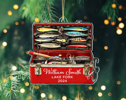 Personalized Fishing Christmas Ornament, Fisherman Tackle Box Ornament, Fisherman Christmas Gifts, Dad Fishing Ornament Husband Fishing Gift