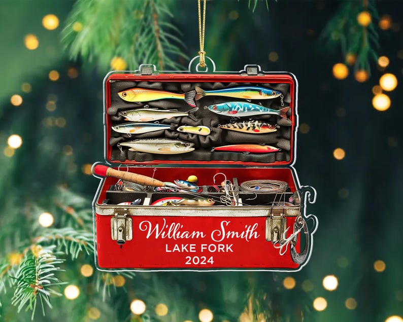 Personalized Fishing Christmas Ornament, Fisherman Tackle Box Ornament, Fisherman Christmas Gifts, Dad Fishing Ornament Husband Fishing Gift