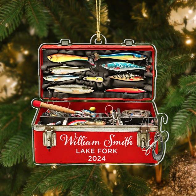 Personalized Fishing Christmas Ornament, Fisherman Tackle Box Ornament, Fisherman Christmas Gifts, Dad Fishing Ornament Husband Fishing Gift
