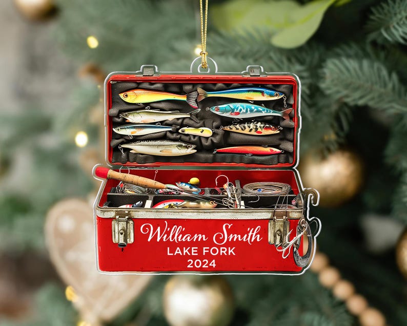Personalized Fishing Christmas Ornament, Fisherman Tackle Box Ornament, Fisherman Christmas Gifts, Dad Fishing Ornament Husband Fishing Gift