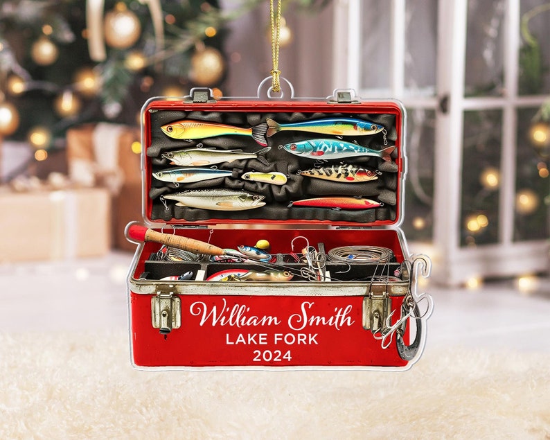 Personalized Fishing Christmas Ornament, Fisherman Tackle Box Ornament, Fisherman Christmas Gifts, Dad Fishing Ornament Husband Fishing Gift