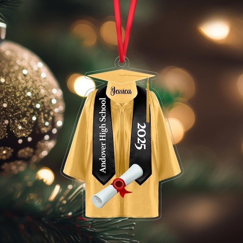 Custom Graduation Gown Ornament With School Name, Graduation Ornament, Personalized High School Graduation Tree Decor, Graduation Gifts