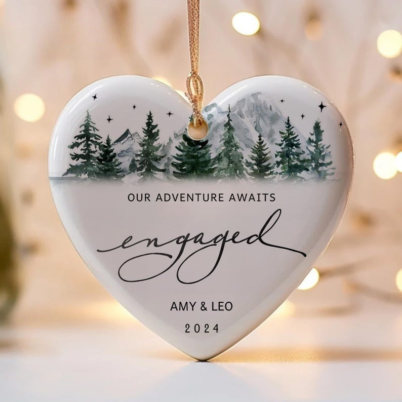 Engaged Ornament Mountain - Couple Engagement Gift - Personalized First Christmas Keepsake - Our 1st Christmas Engaged Ornament, Bride to be